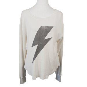 LETLUV Anthropologie MED, Off White Thermal With Gray Lightening Bolt Graphic